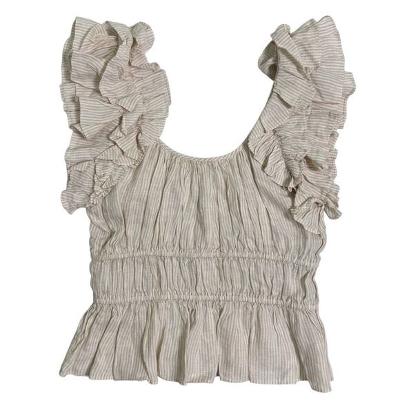 Ulla Johnson Paloma Ruffle Top in Sand Stripe Linen Women’s Size 6 - Picture 4 of 8